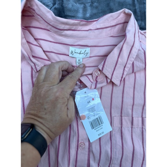 Wonderly Tops - Wonderly Pink Burgundy Striped Button Down Shirt Long Sleeve Plus 4X NWT